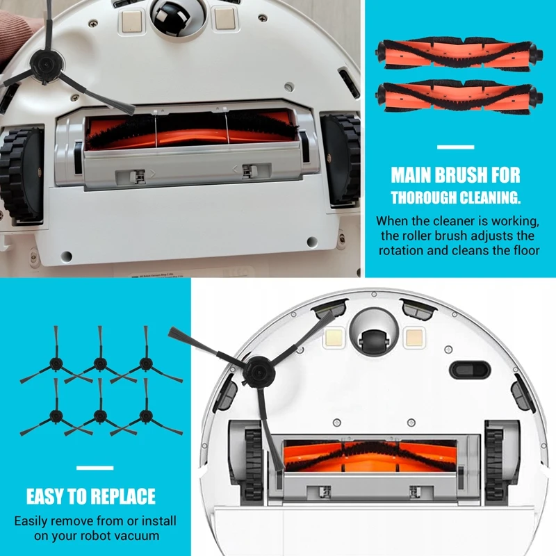 Cepillo principal para Robot aspirador Roidmi EVE Plus, accesorios de repuesto, filtro HEPA, piezas laterales, 12 piezas