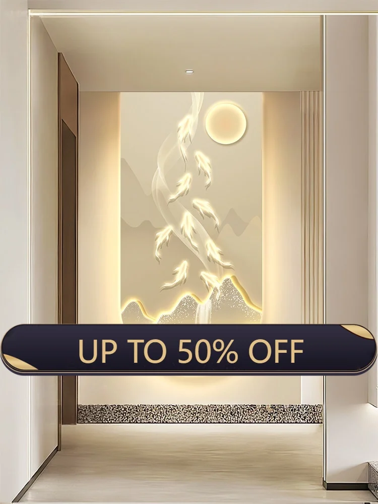 Modern Luxury Led Nine Fish Picture Entrance Decoration Painting Corridor Hanging Painting Living Room Wall Lamp Luster
