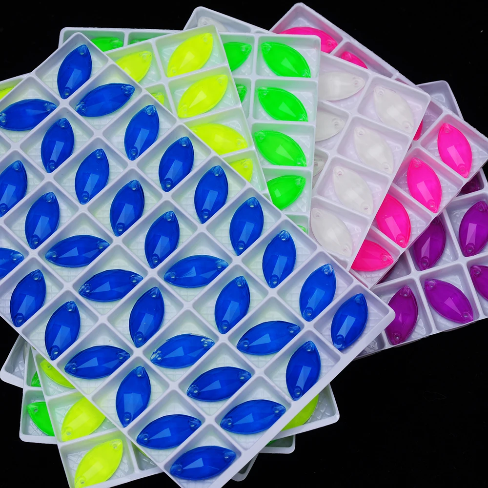 Neon K9 Navette-förmige Strasssteine mit abgeschrägten Kanten, Hochzeitskleid-Accessoires, aufnähbare Zierkristalle – Detail 4
