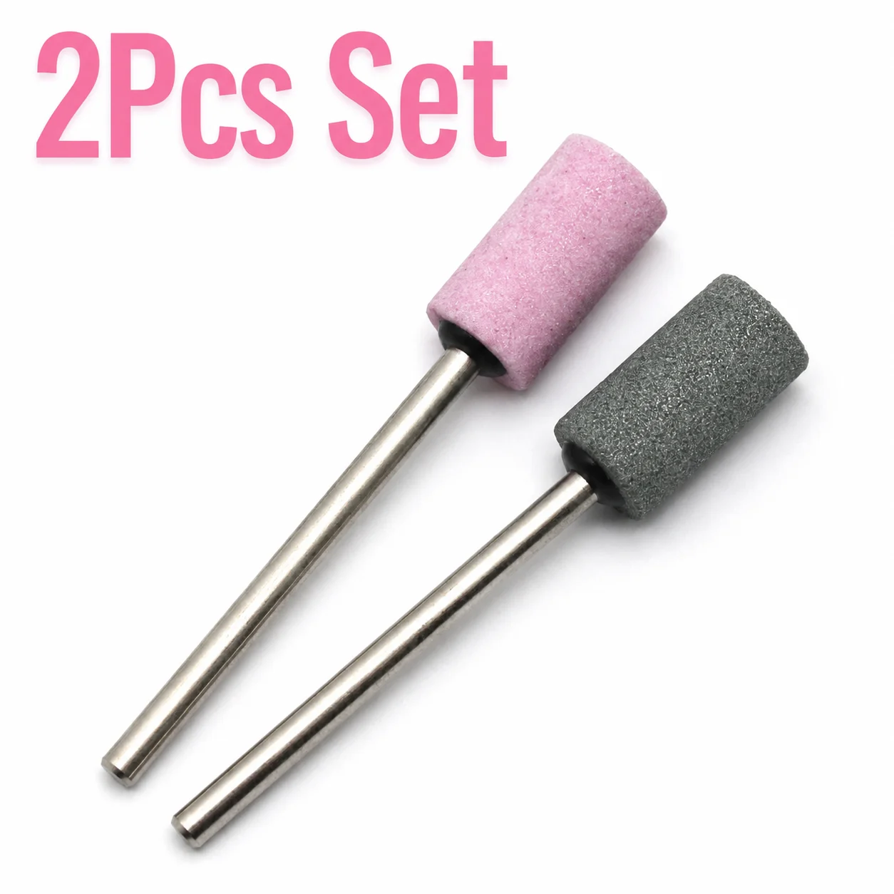 2Pcs Flat Top Quartz Nail Drill Bit Set 3/32 Inch Shank Cylinder Grinding Polishing Bits for Gel Acrylic Nail Manicure Tools