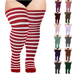 Women Large Size Thigh High Socks for Thick Thighs Halloween Christmas Knitted Striped Over Knee Stockings Leg Warmers