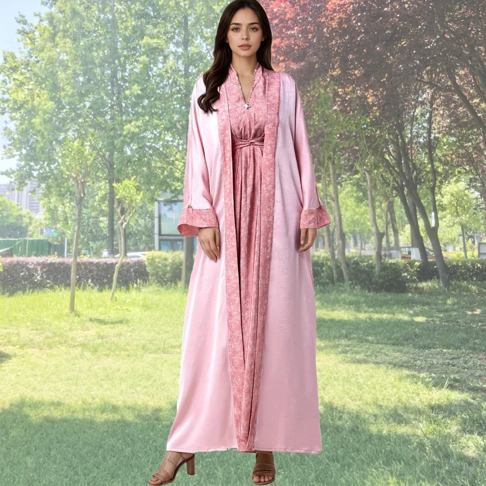 Muslim Sets for Women Kimono Cardigan Long Dress Dubai Abaya Turkey Kaftan Eid Islam Clothing Saudi Arabic Robe Kebaya Jalabiya