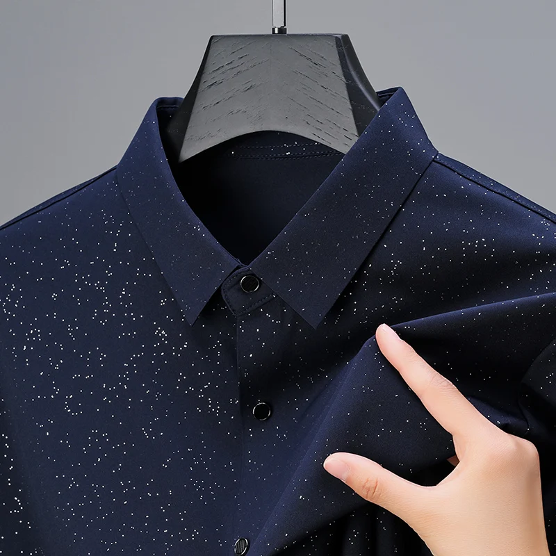 

Рубашка мужская с принтом звездного неба, шелковая деловая Повседневная, бесшовная Удобная с лацканами, лето 2024