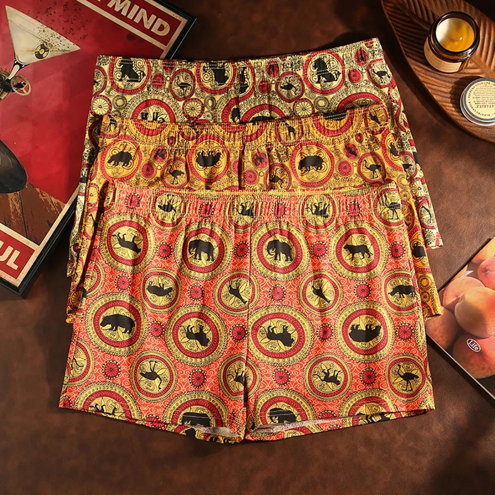 

3PCS/Pack Vintage Print 100% Cotton Alo Shorts Loose Casual Men's Panties Sport Fitness Soft High Elastic Waist Cozy Underpants
