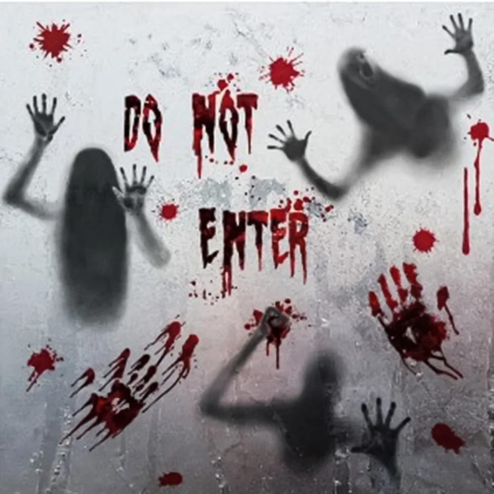 Halloween Decoration Bloody Handprint Window Stickers Scary Wall Decal Floor Clings Halloween Party Haunted House Horror Prop