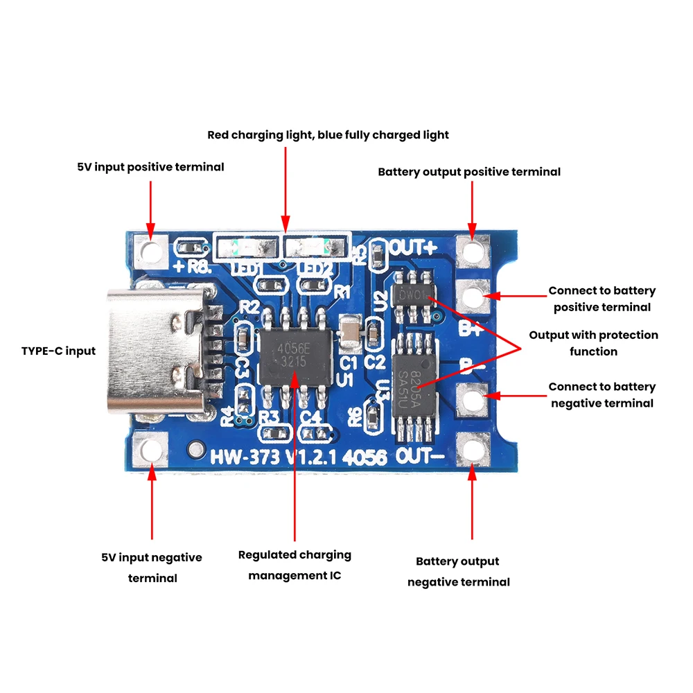 TP4056 Typ-C USB 5V 1A 18650 Lithium-Batterie-Ladegerät TP4056 Modul Ladeplatine mit Schutzfunktion Doppelfunktion 1A Li-Ion – Detail 12