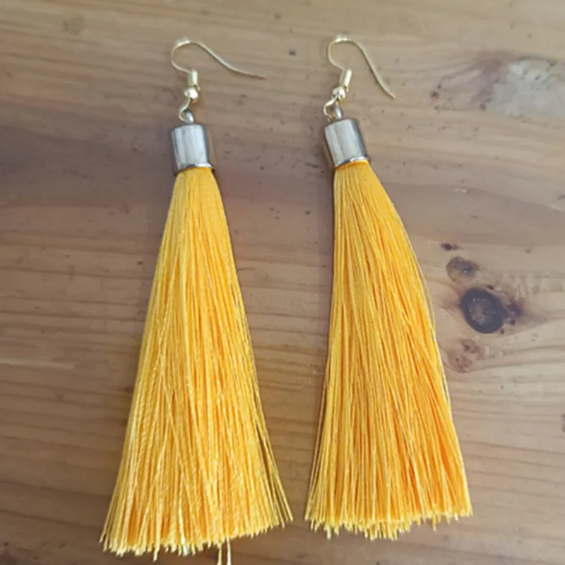 موضة هامش شرابة الأقراط خيط القطن الحبال فرشاة قطرة استرخى أقراط خمر قطرة طويلة استرخى أقراط مجوهرات السيدات #5