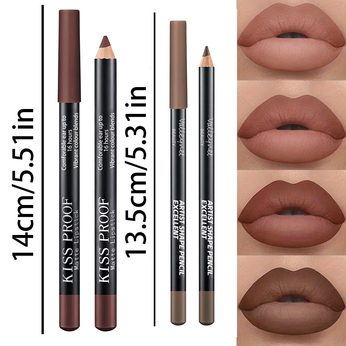 Conjunto de batom e esmalte labial fosco de veludo 2 tamanhos, conjunto combinado de lábios à prova d'água de longa duração, cosméticos tutoriais de maquiagem