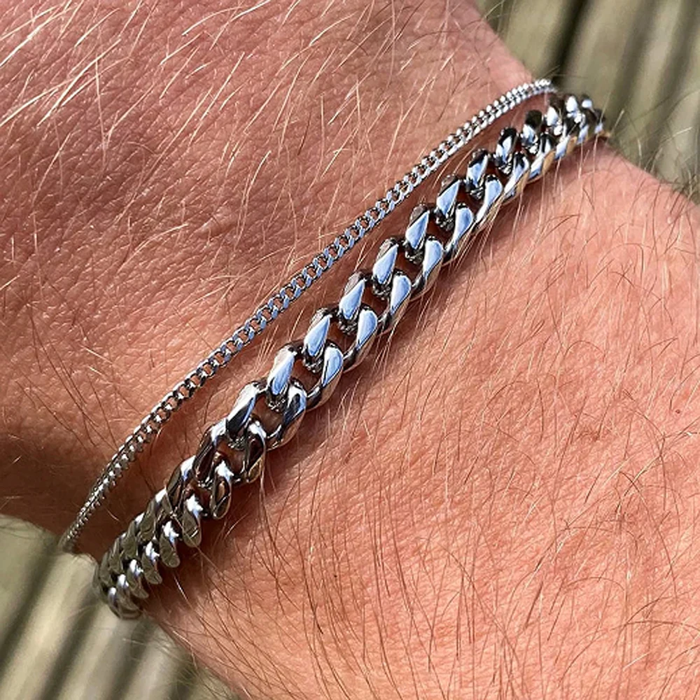 HIYEE Men\'s Simple 5-8mm Stainless Steel Curb Cuban Link Chain Bracelets for Women Unisex Wrist New Fashion Jewelry Gifts