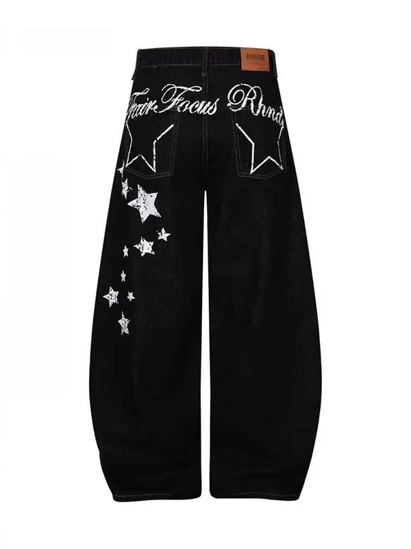 

Мужские джинсы в американском ретро-стиле с принтом Letter Star Knife, удлиненные, свободного кроя, широкие штанины, модные, из хлопка и полиэстера.