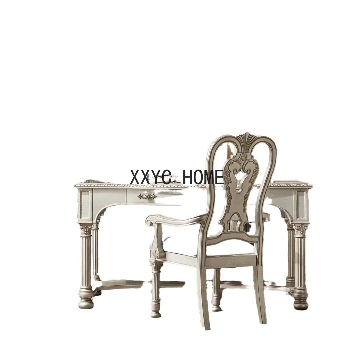 

North American Solid Wood Desk French Entry Lux Carved Desk Study Computer Table and Chair