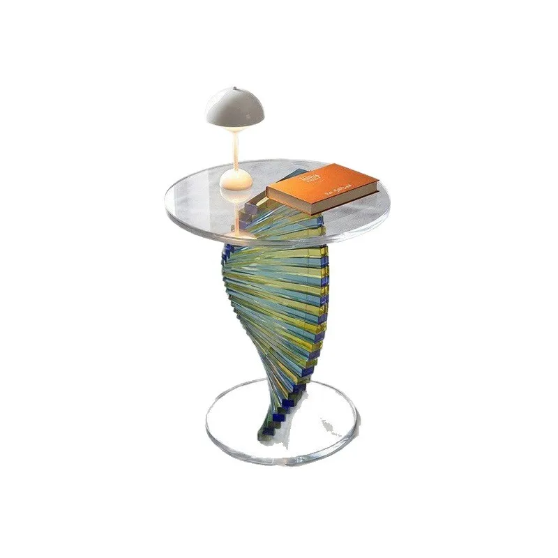 Italian minimalist sofa side table, transparent acrylic spiral corner table