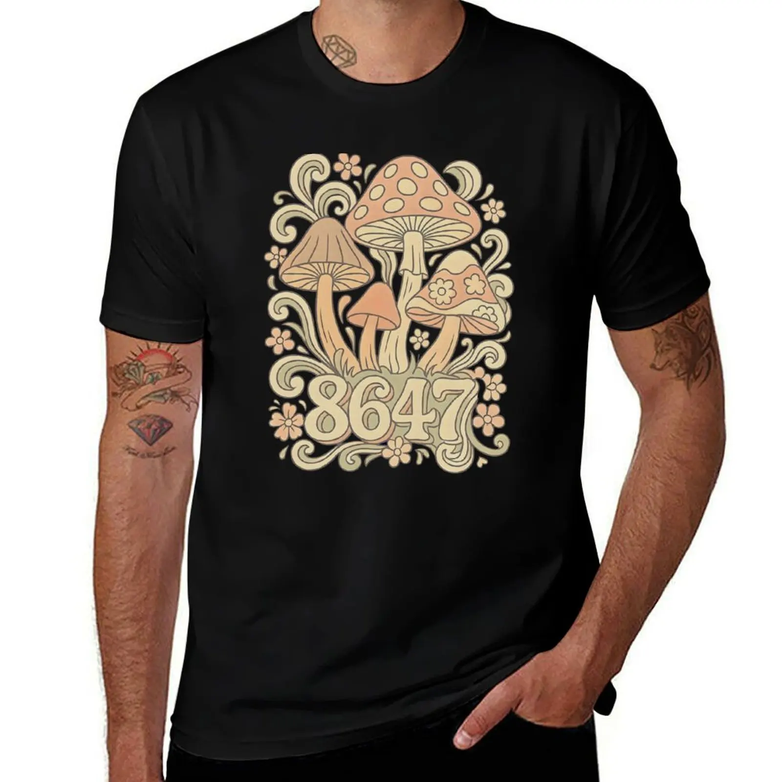 

8647 60's Vintage Inspired Mushrooms T-Shirt T-shirts oversize vintage graphic tee anime shirt plus size men clothing