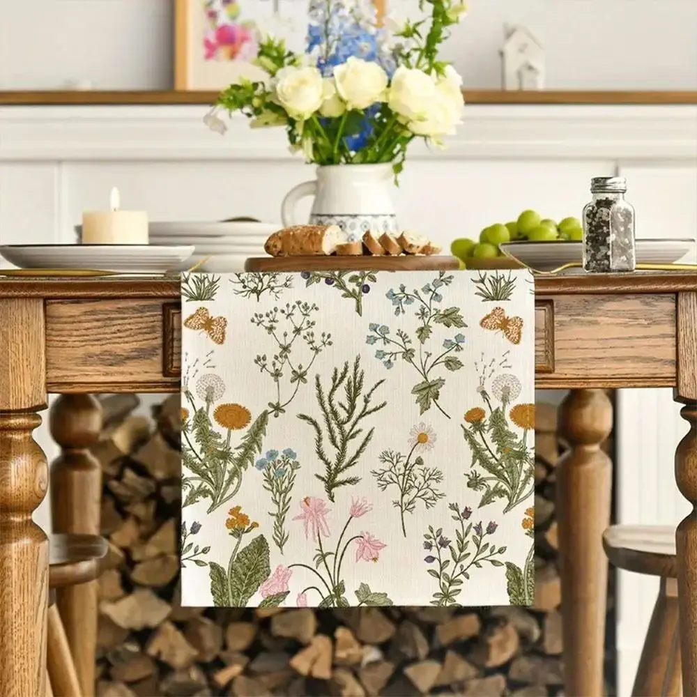 New Floral Pattern Table Runner Linen Heat Insulation Flower Table Cloth Vintage  Tea Table Decorative Cloth