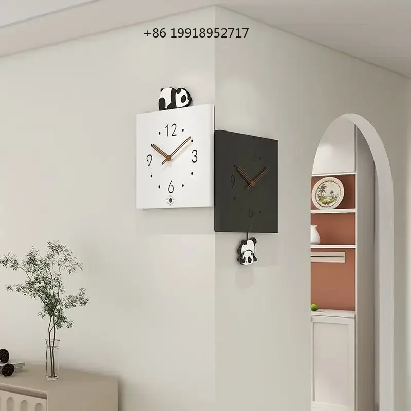 Metal Square Silent Wall Clock Solid Color Swingable Panda Living Room Corner Wall Clock Wood Pointer Simple Home Decor JJ717