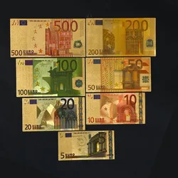 Billetes de oro de 24K para decoración del hogar, billetes conmemorativos chapados en oro/Euro, 7 unidades por juego