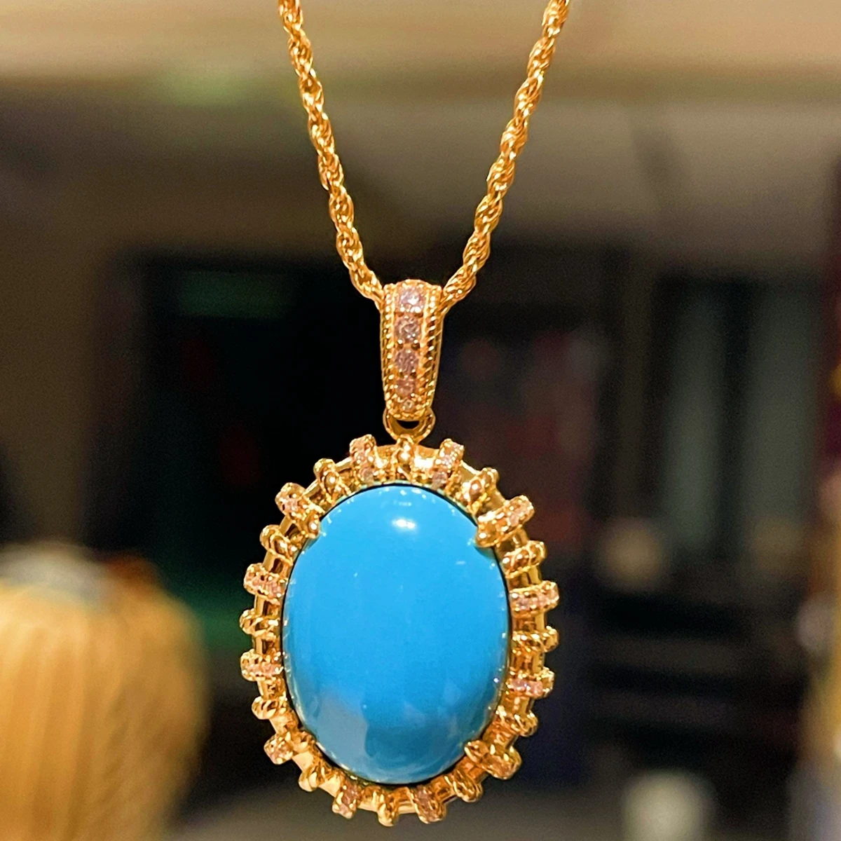 

KQDANCE Real 925 Silver Synthetic Egg Cut Turquoise Gemstone Pendant Necklaces Women Gold Plated Party Luxury Fine Jewelry