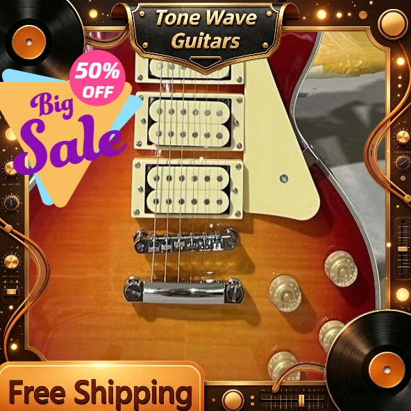 2026 New Factory Direct LPS Electric Guitar HHH Beige Protective Plate Red Sunset Lightning Shaped Shell Grade Delivery Included