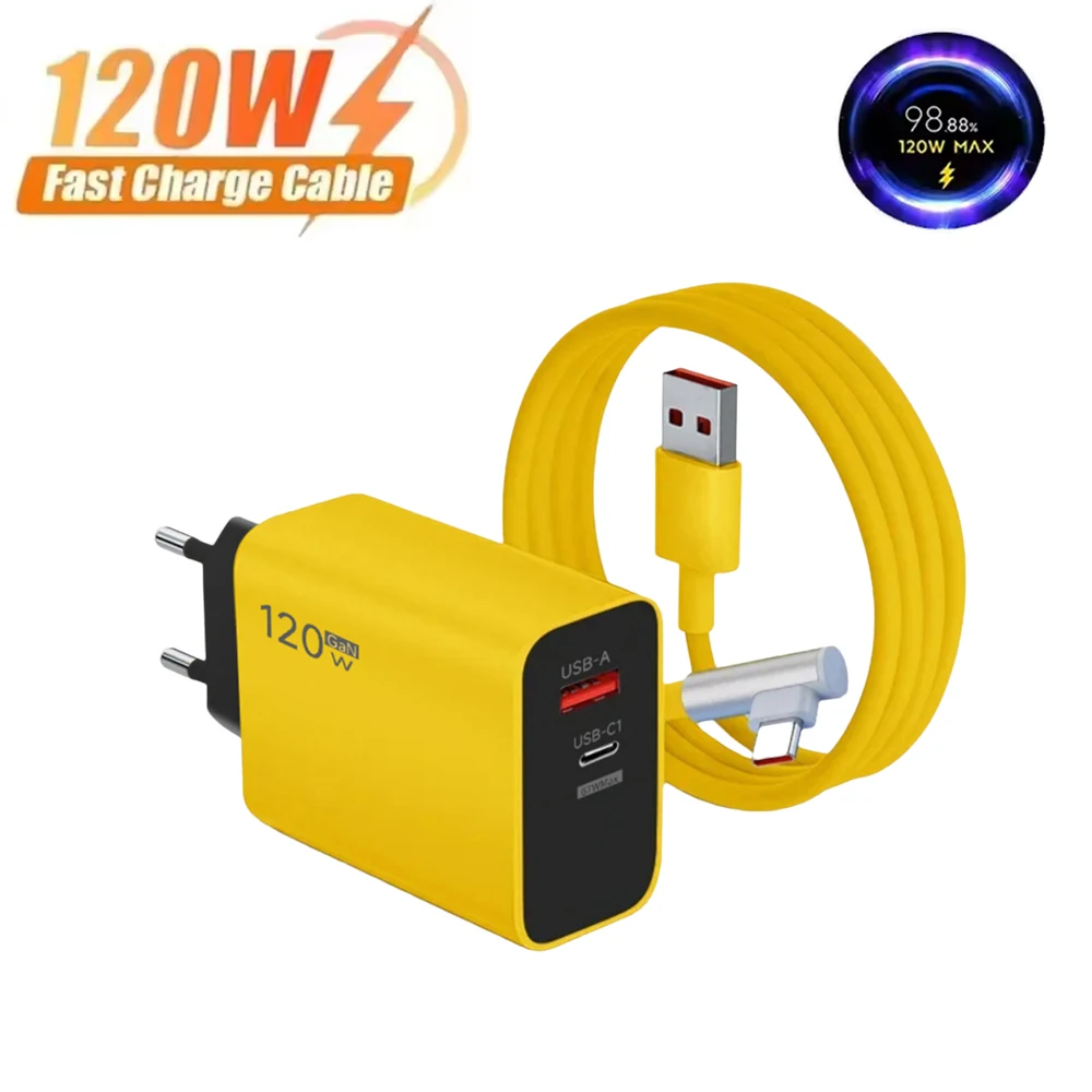 

120W USB Fast Charging Charger with Elbow Cable For Xiaomi Mi 15 Ultra 14 Pro 13 12 Redmi Note 14 Type C Universal Quick Charge
