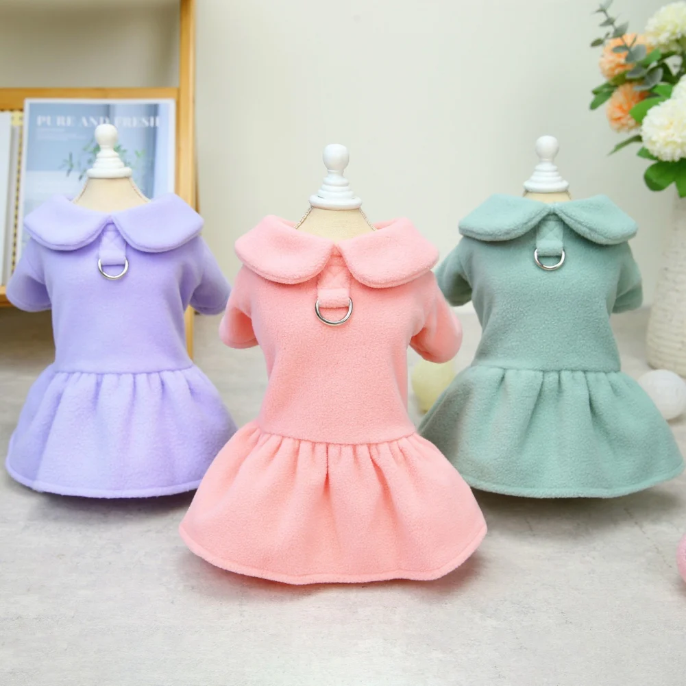 Comfortable Princess Style Winter Warm Pet Dress Cute Bowknot Doll Collar Dog Dress Clothes For Small Dogs Pet Puppy Costumes