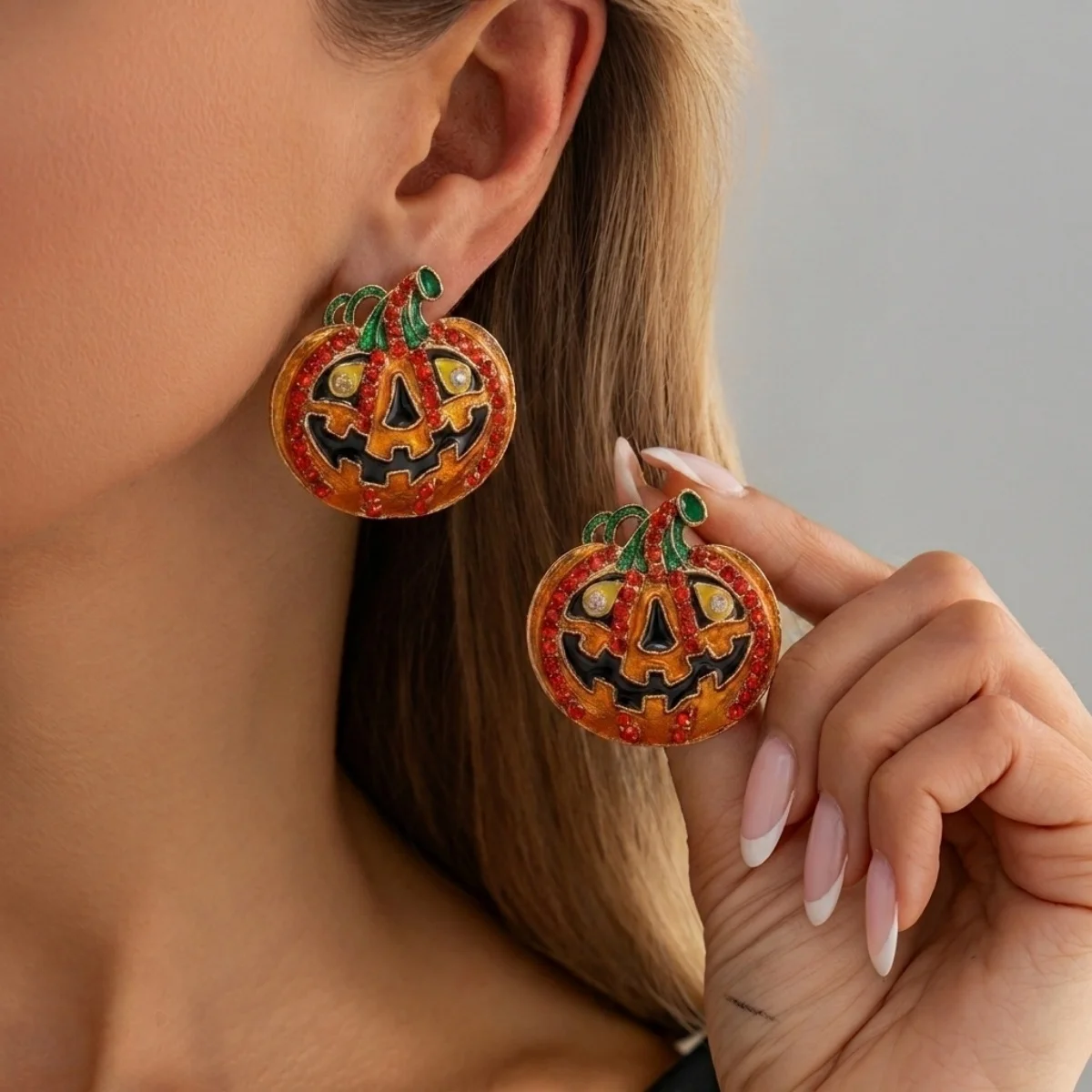 Halloween-Ohrringe mit Strass, Kürbis, Stern, Geist, asymmetrische Ohrstecker für Damen und Herren, Gothic-Mode, Kürbis-Ohrringe, Cosplay-Schmuck – Detail 15