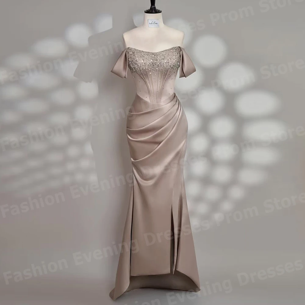 

Элегантные женские вечерние платья русалки без бретелек Vestidos De Fiest Пром платья по индивидуальному заказу с открытыми плечами и бисером Robe De Soirée