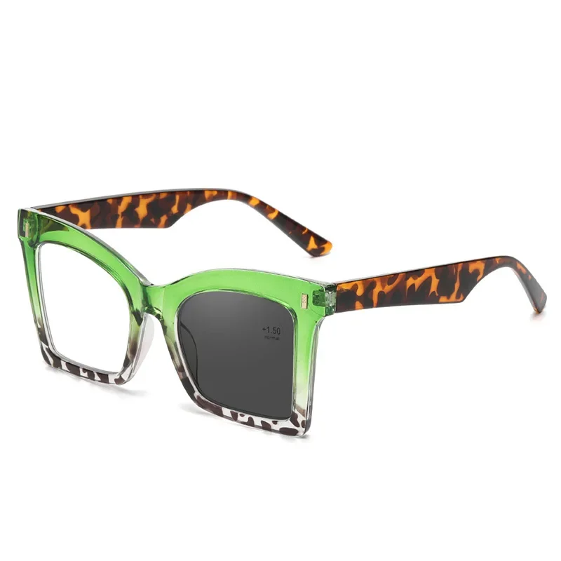 Oversized Photochromic Presbyopia Women Square Gradient Candy Color Color Changing Reading Eyewear Brand Design Green Goggle