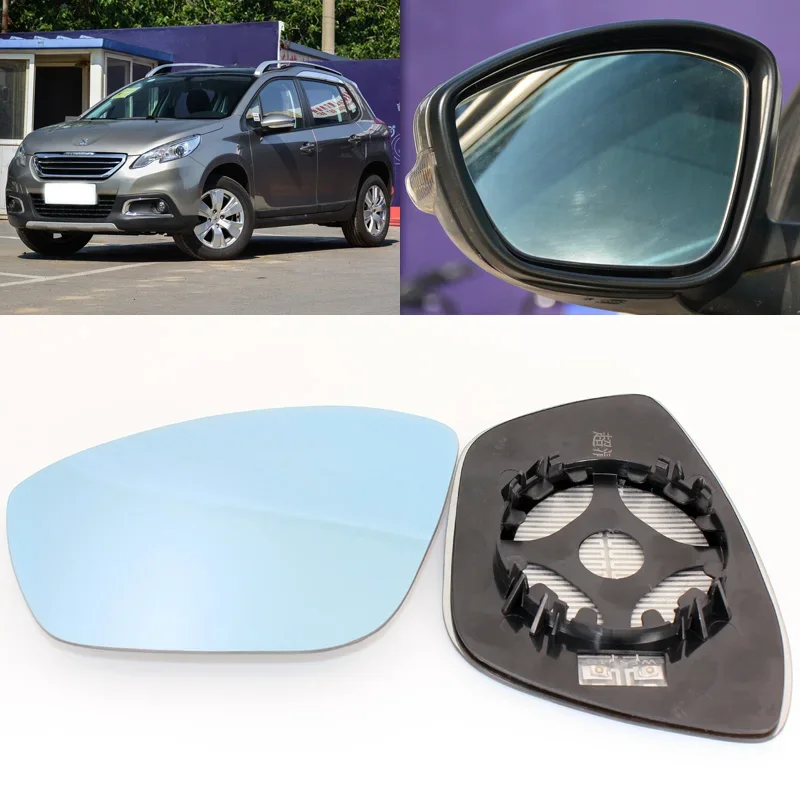 

For Peugeot 2008 Car Side View Door Wide-angle Rearview Mirror Blue Glass With Base Heated 2pcs