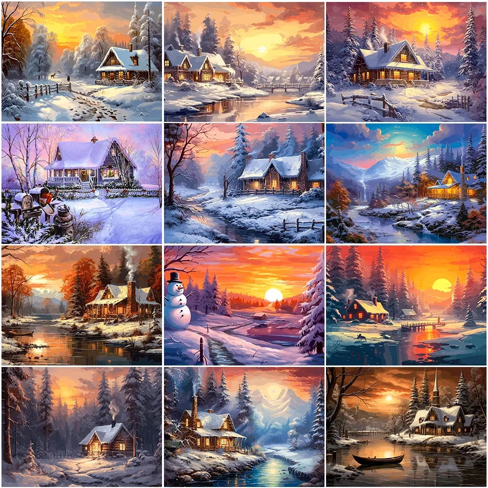 5D Christmas Diamond Painting Winter Snow Scene Full Diamond Mosaic Embroidery Forest Landscape Cross Stitch Art Home Decoration