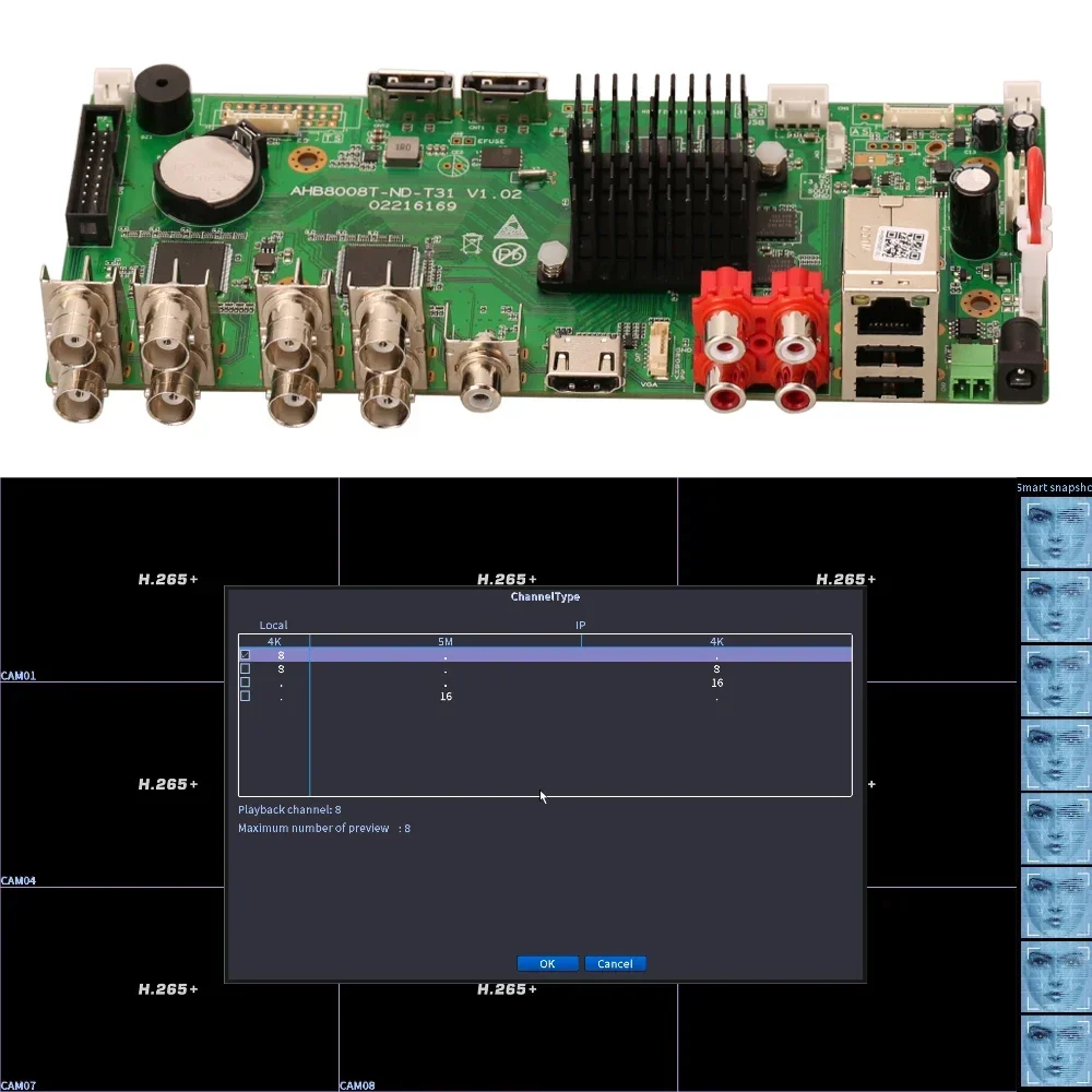 8CH 4K 8MP DVR Board wireless security system video recorder H.265+Security CCTV Support Analog/AHD/TVI/CVI IP Camera