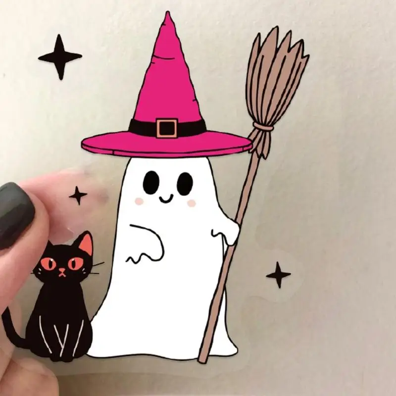 652f 잔류 물 없음 핑크 할로윈 만화 스티커 50 시트 전자식 장식을위한 애완 동물 필름 접착제 스크래치 방지 디자인