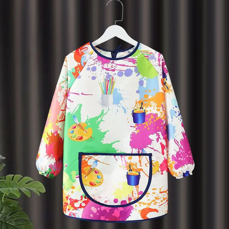 Kids Painting Waterproof Apron with Pockets Aprons Children Cooking Long Sleeved Uniform Girls Boys Birthday Bib Dressing Gifts