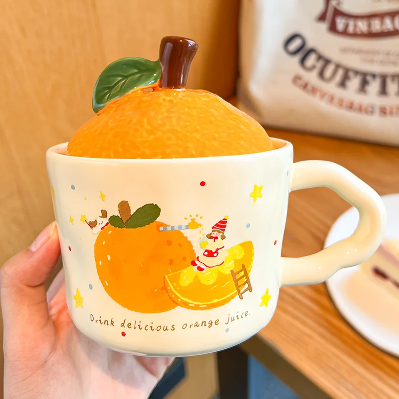 Cute Cartoon Anime Surrounding Orange Model Ceramic Home Office Mug Girl Cute Coffee Milk Fashion Home Supplies Water Cup Gift