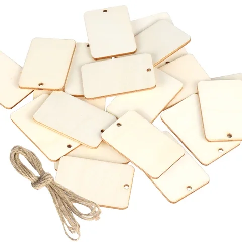 Etiquetas naturales de cáñamo para decoración de fiesta, etiquetas colgantes rectangulares en blanco sin terminar, de madera de cáñamo, para vino y boda, 25 piezas