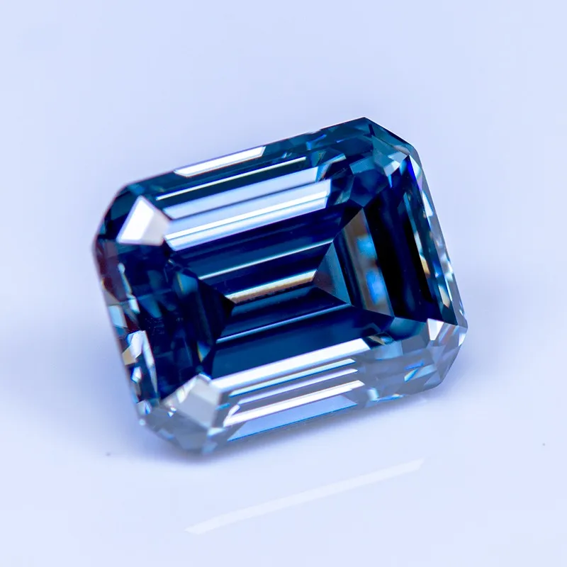 Emerald Cut Moissanite Stone Natural Royal Blue Color Charms Gemstone DIY Ring Necklace Earrings Main Materials with Certificate