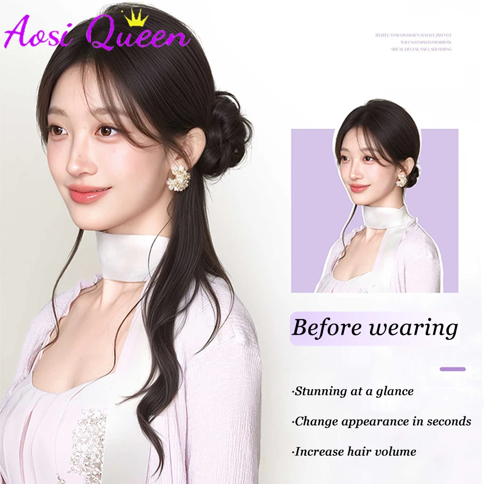 AOSIQUEEN Synthetic Maruko Head Wig Grip Clip Side Disc Hair New Chinese style Flower Bud Head Wig Bag