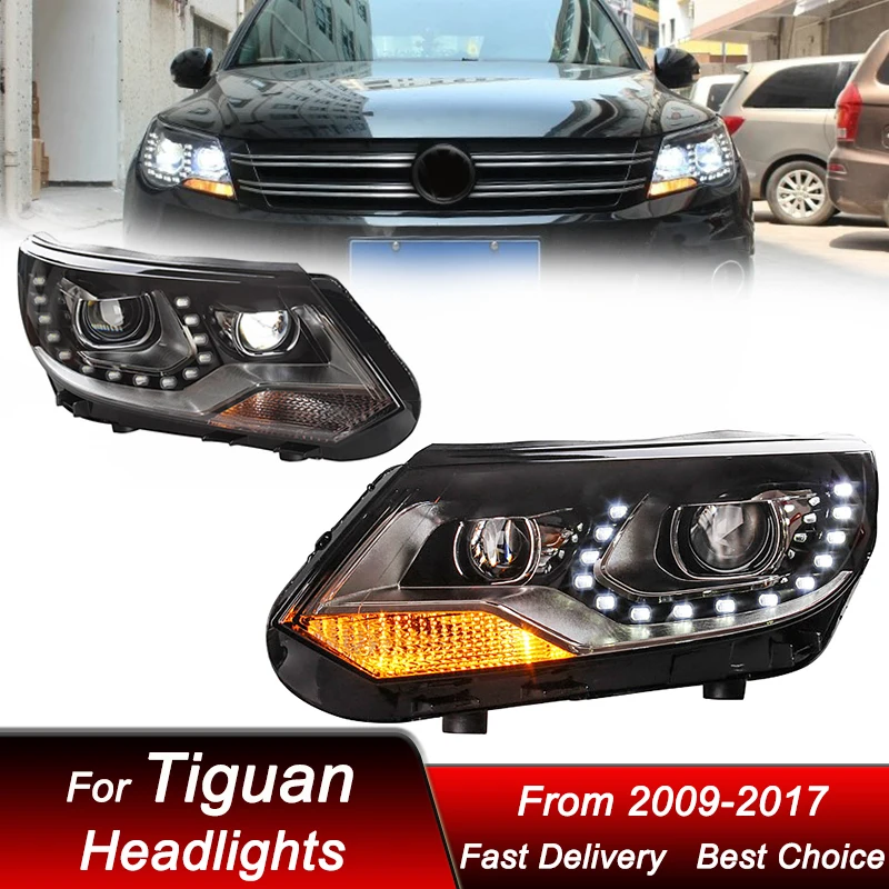 

Поп-автомобильные светодиодные фары для VW Tiguan 09-17, чтобы высокий стиль, светодиодные фары в сборе, обновление, аксессуары для линз проектора с высокой настройкой