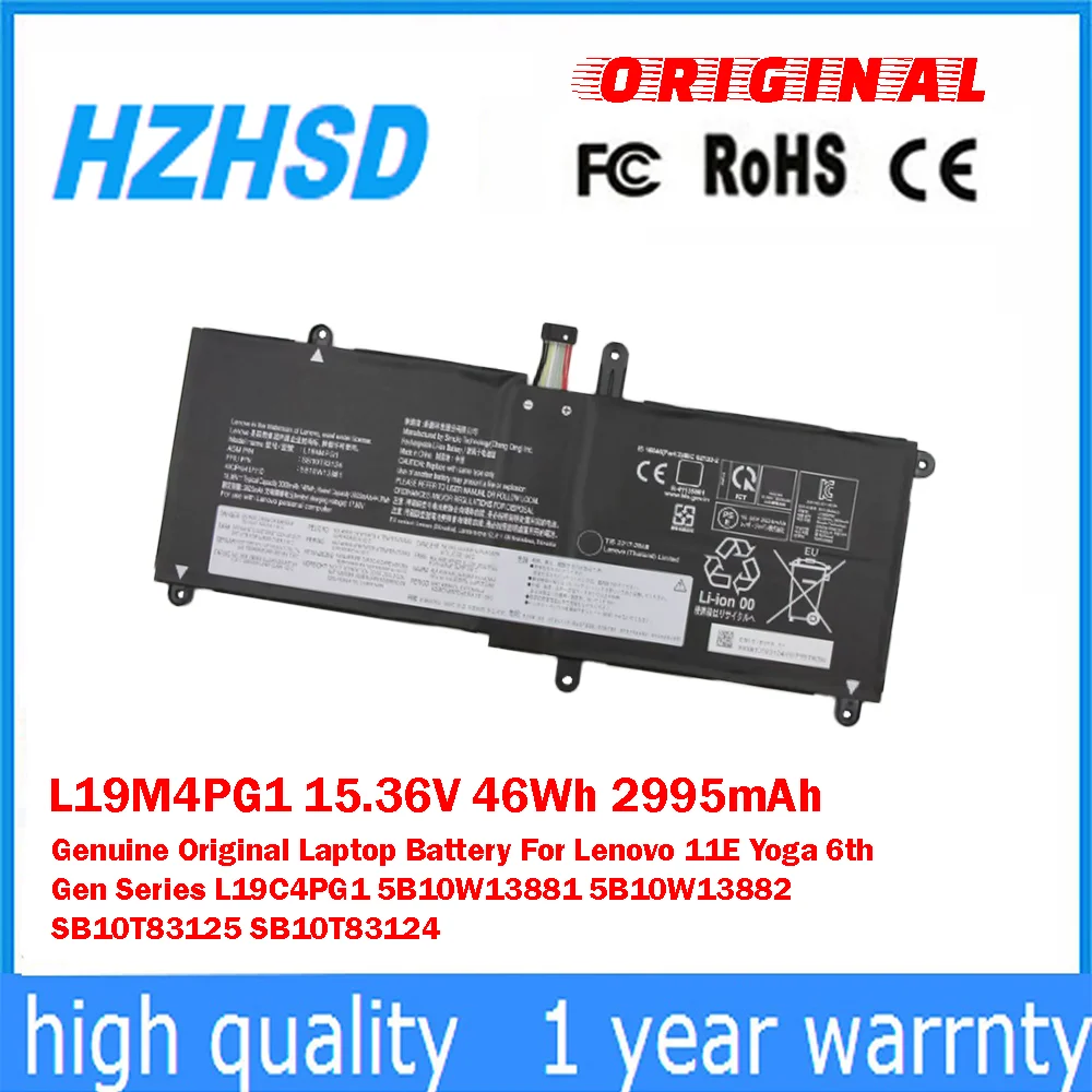 

L19M4PG1 15.36V 46Wh 2995mAh Genuine Original Laptop Battery For Lenovo 11E Yoga 6th Gen L19C4PG1 ​​5B10W13881 ​5B10W13882