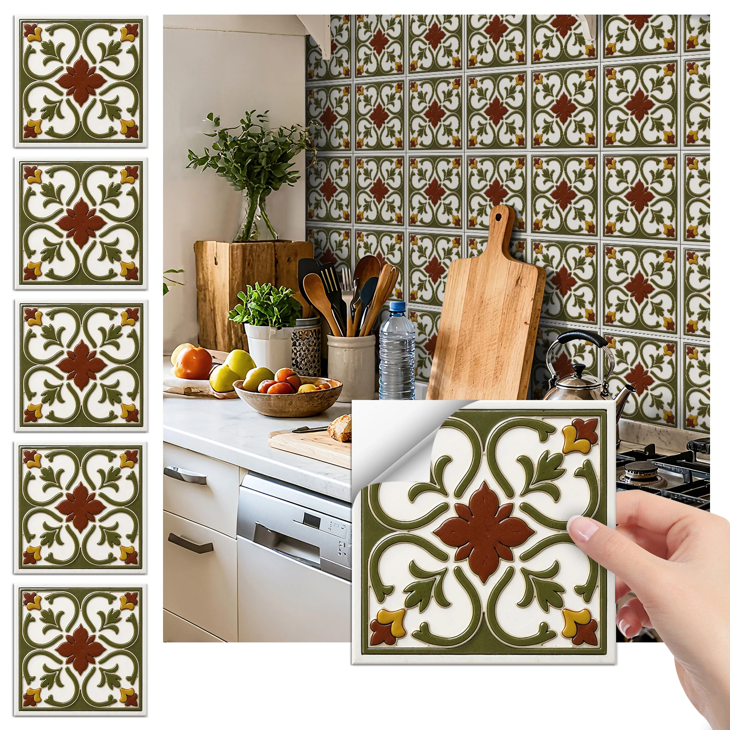 

36 pieces of minimalist floral tile stickers, self-adhesive wall stickers, waterproof kitchen, bathroom and home decoration