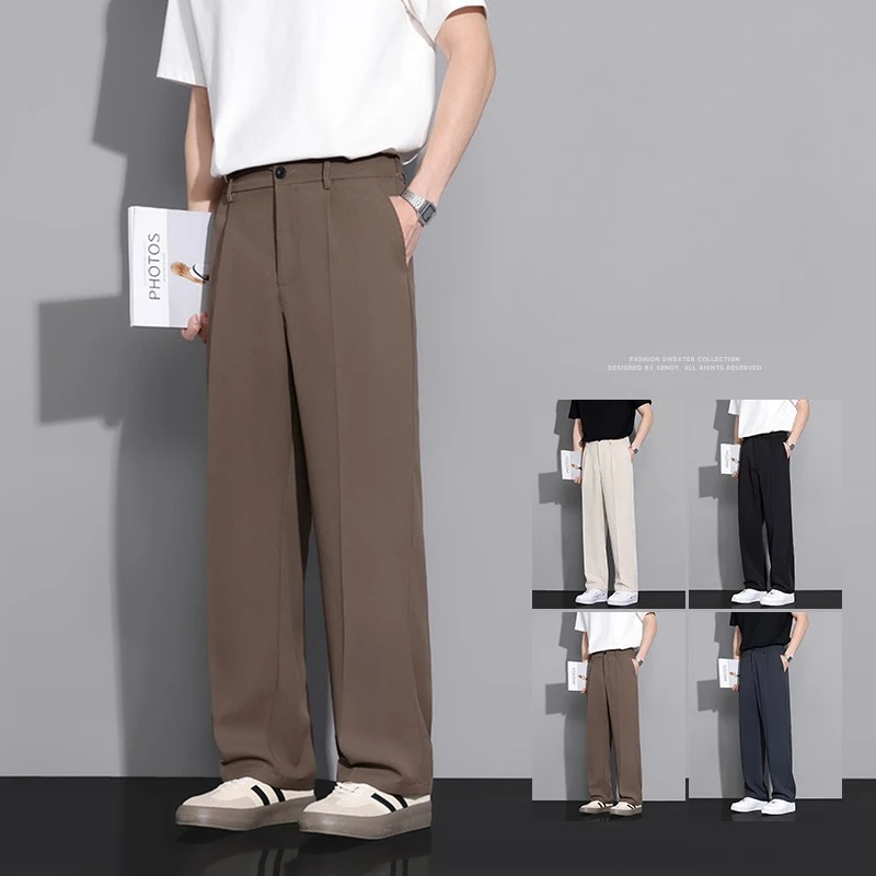 

Brown Suit Pants Men Loose Fit Fashion Social Mens Wide leg Dress Pants Korean Casual Straight Pants Mens Office Formal Trousers