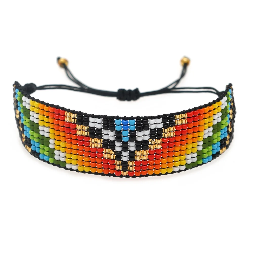 

Bohemia Rice Bead Bracelet Adjustable Rainbow Gradient Color Hand-Woven Geometry Beaded Jewelry Versatile Personality A