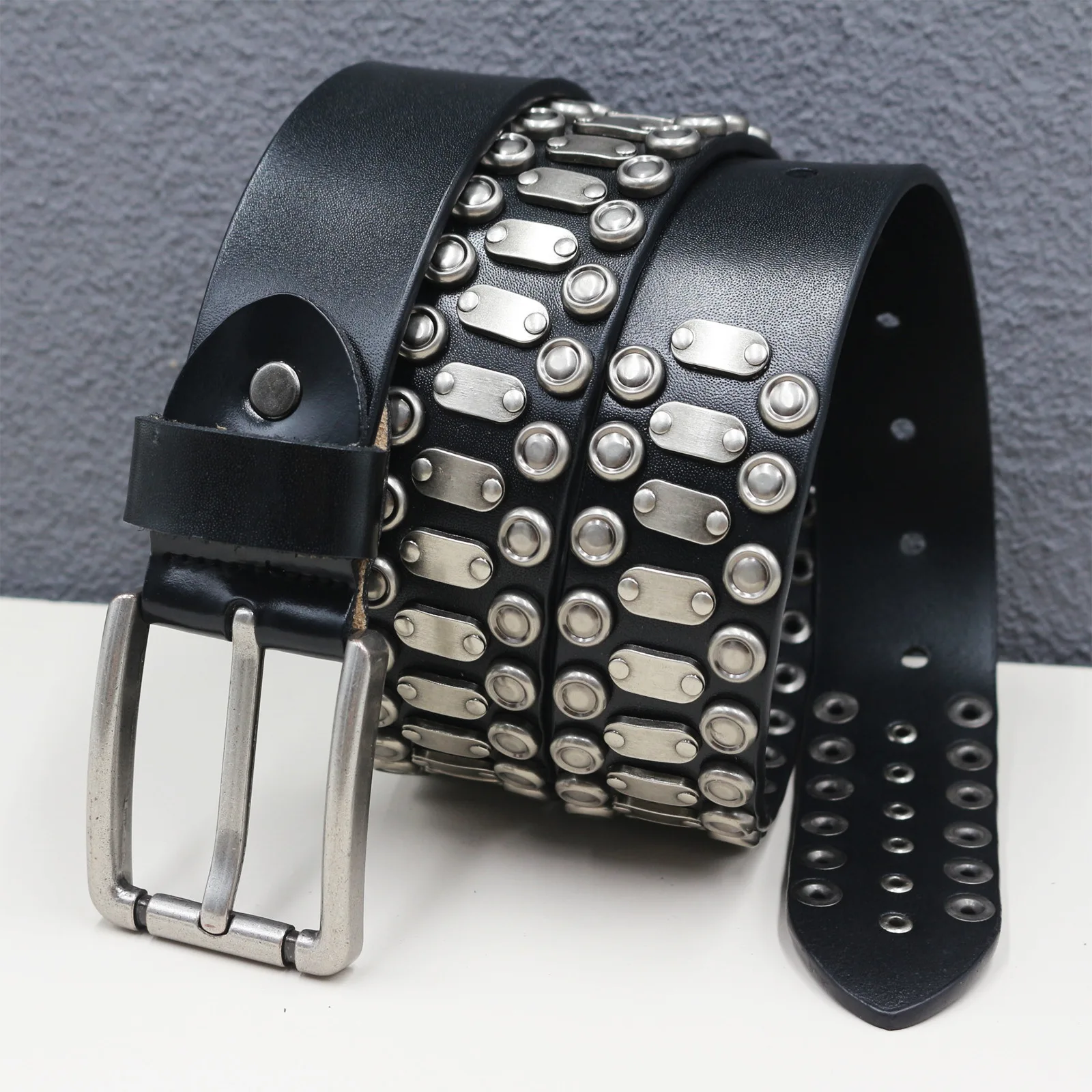 Original Pure Cowhide Neutral Hardware Rivet Belt Men's Heavy-duty Genuine Leather Punk Belt American Street Full Rivet Belts