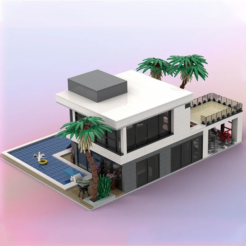 Urban Street View รุ่น Moc อาคารอิฐ Modern Custom House เทคโนโลยี Modular Blocks ของขวัญของเล่นคริสต์มาส DIY ชุดประกอบ
