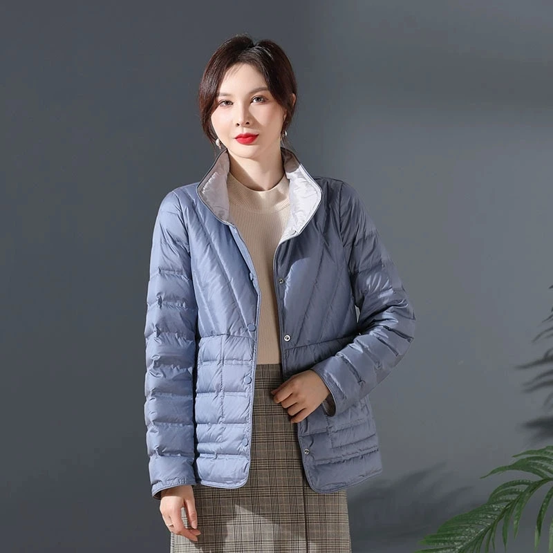 Two-Sided Women Warm Down Coat New Autumn Winter Light Thin White Duck Down Jacket Parkas Ladies Single Breasted Puffer Outwears