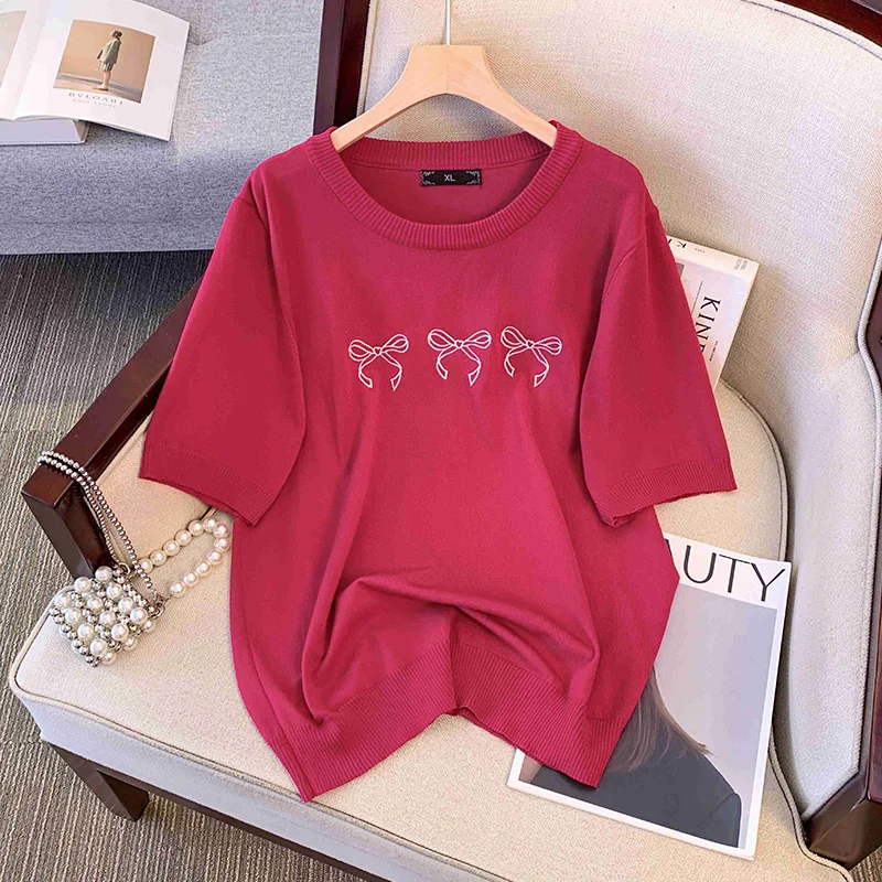 Plus size, front shoulder chubby mm slimming top, age reducing ice silk covering belly slimming women's sweater 9170