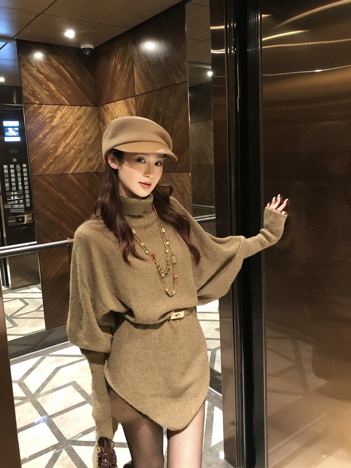 

Женский вязаный свитер Wild Kiwi с высоким воротником, рукавами «летучая мышь», свободного кроя, повседневный, осенне-зимний, новинка, топ для коррекции фигуры