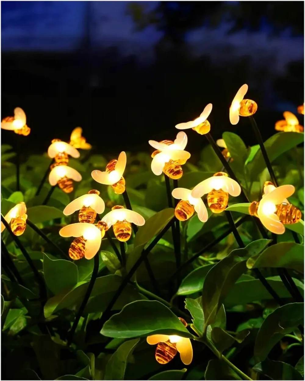 8-head LED Bee Solar Light, Waterproof Ground Plug Lamp for Lawn Patio Garden Wedding Birthday Holiday Decor Flower Light