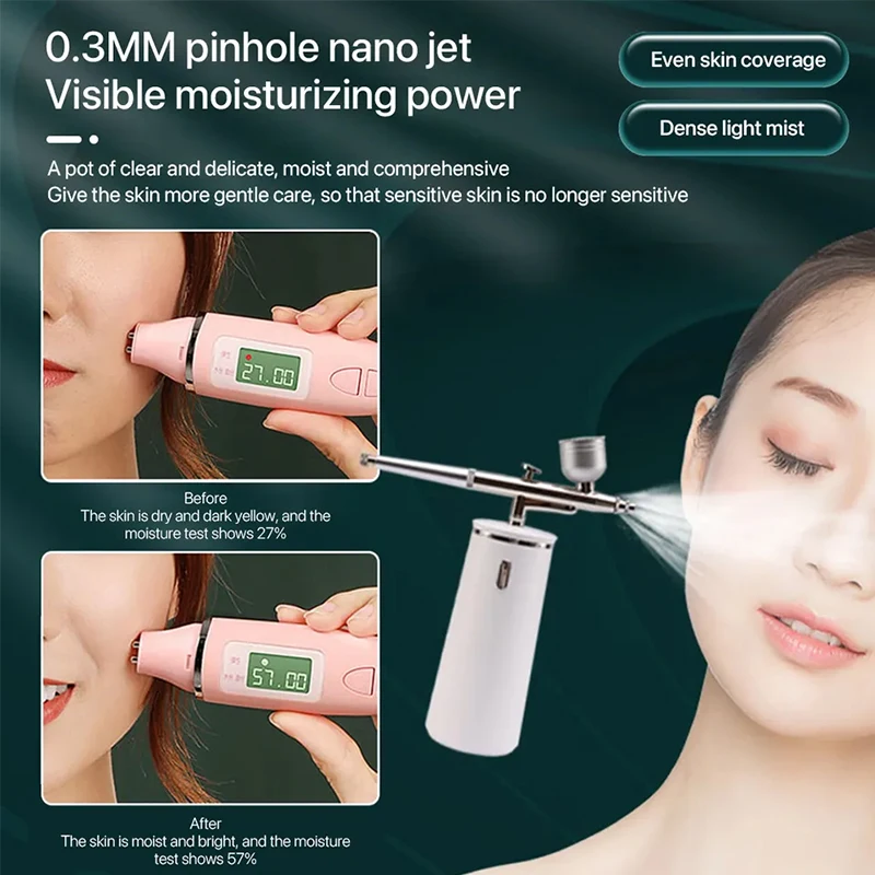 Nano Spray & Oxygen Infusion Facial Device - Hydrating & Brightening Machine for Home Spa, Portable High Pressure Skin Care Tool