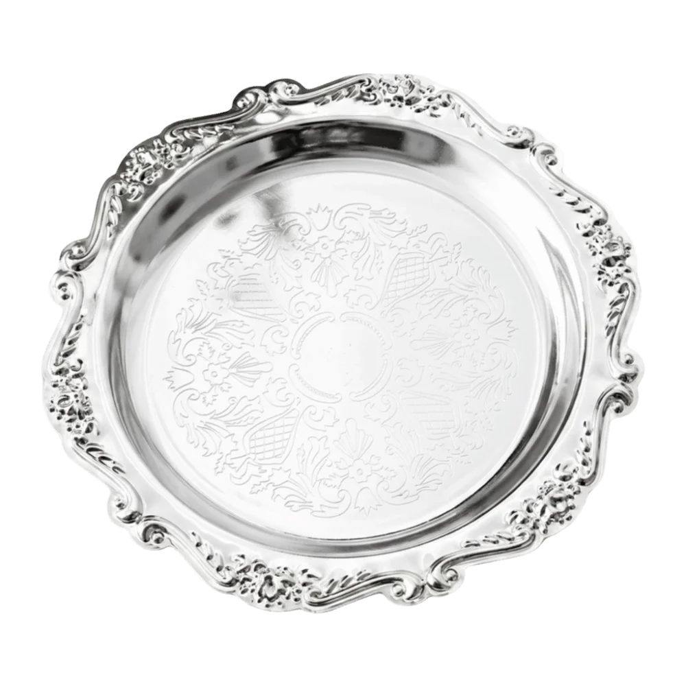 2pcs Golden Color Metal Serving Plate 4 Inch Diameter Vintage Style Round Food Tray Carved Edge Jewelry Trinket Dish For Wedding
