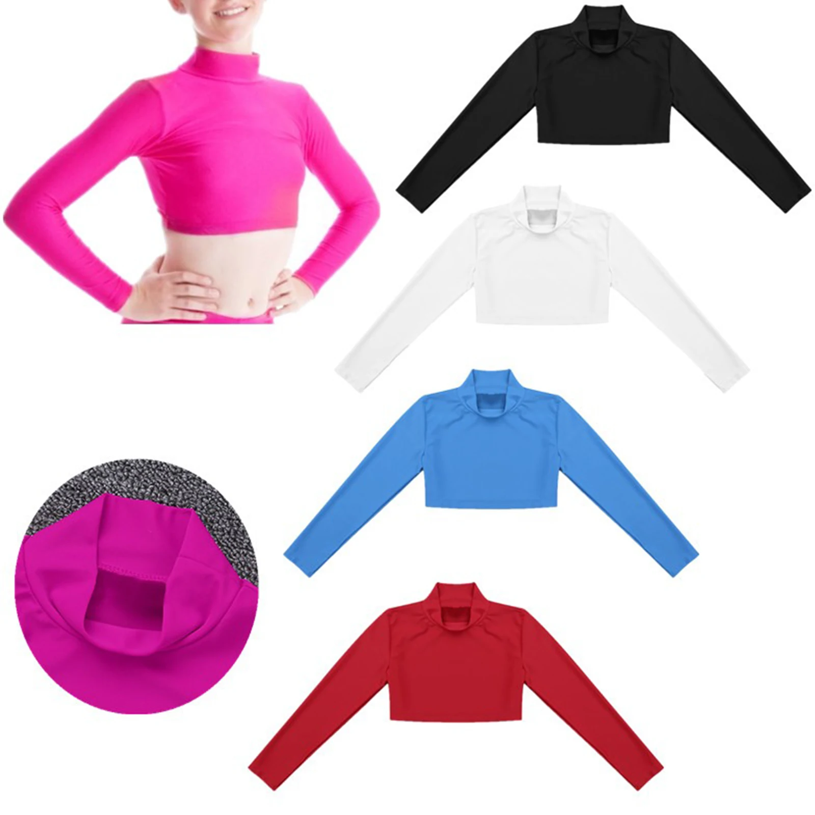 

Kids Girls T-shirt Long Sleeve Ballet Dance Crop Tops Gymnastics Workout Performance Clothes Hip-hop Jazz Dancewear Streetwear